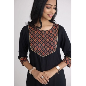 Generic Women's Casual 3/4 Sleeve Viscose Rayon Printed Kurti (Black)