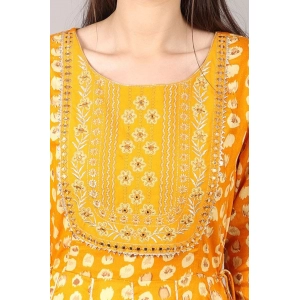 Generic Women's Casual 3/4 Sleeve Cotton Blend Printed Kurti (Yellow)