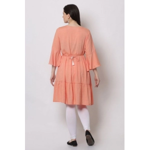 Generic Women's Casual 3/4 Sleeve Viscose Rayon Printed Kurti (Orange)