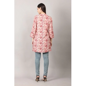 Generic Women's Casual 3/4 Sleeve Viscose Rayon Printed Kurti (Pink)