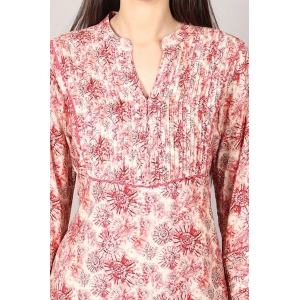 Generic Women's Casual 3/4 Sleeve Viscose Rayon Printed Kurti (Pink)