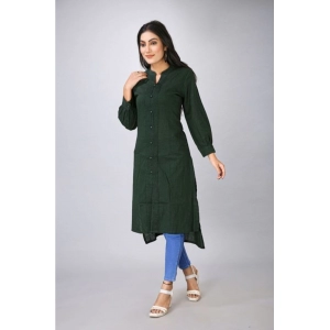 Generic Women's Casual Full Sleeve Viscose Rayon Printed Kurti (Dark Green)