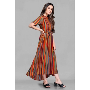 Generic Women's Casual 3/4 Sleeve Viscose Rayon Strip Kurti (Multicolor)