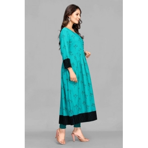 Generic Women's Casual 3/4 Sleeve Viscose Rayon Printed Kurti (Dark Green)