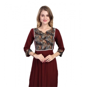 Generic Women's Casual 3/4 Sleeve Viscose Rayon Printed Kurti (Brown)