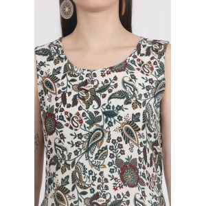 Generic Women's Casual Sleeveless Viscose Rayon Printed Kurti (White)