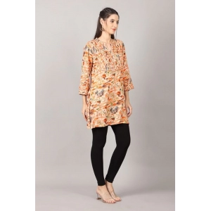 Generic Women's Casual 3/4 Sleeve Viscose Rayon Printed Kurti (Orange)