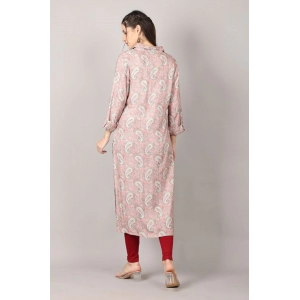 Generic Women's Casual 3/4 Sleeve Viscose Rayon Printed Kurti (Pink)