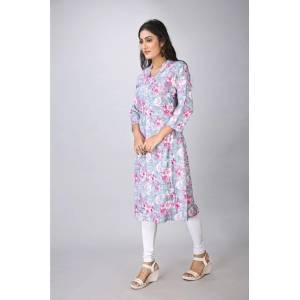Generic Women's Casual 3/4 Sleeve Viscose Rayon Printed Kurti (Grey)