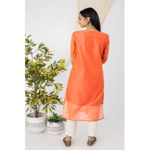 Generic Women's Casual 3/4 Sleeve Chanderi Printed Kurti (Pink)