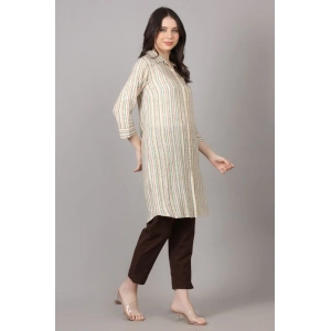 Generic Women's Casual 3/4 Sleeve Viscose Rayon Printed Kurti (Beige)