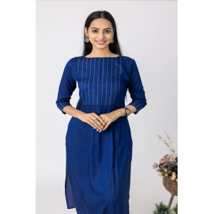 Generic Women's Casual 3/4 Sleeve Tussar Silk Printed Kurti (Blue)