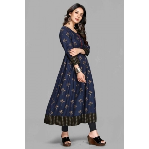 Generic Women's Casual 3/4 Sleeve Viscose Rayon Printed Kurti (Dark Blue)