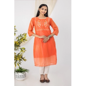 Generic Women's Casual 3/4 Sleeve Chanderi Printed Kurti (Pink)