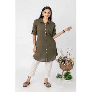 Generic Women's Casual 3/4 Sleeve Viscose Rayon Solid Kurti (Dark Green)