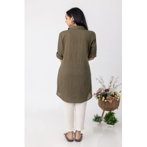 Generic Women's Casual 3/4 Sleeve Viscose Rayon Solid Kurti (Dark Green)