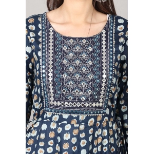 Generic Women's Casual 3/4 Sleeve Cotton Blend Printed Kurti (Dark Blue)