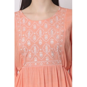 Generic Women's Casual 3/4 Sleeve Viscose Rayon Printed Kurti (Orange)