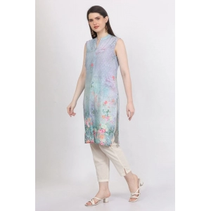 Generic Women's Casual Sleeveless Cotton Blend Printed Kurti (Green)