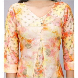 Generic Women's Casual 3/4 Sleeve Viscose Rayon Printed Kurti (Orange)