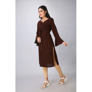 Generic Women's Casual Full Sleeve Viscose Rayon Printed Kurti (Brown)
