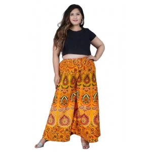 Generic Women's Cotton Jaipur Printed Elastic Palazzo Pant (Yellow, Free Size)