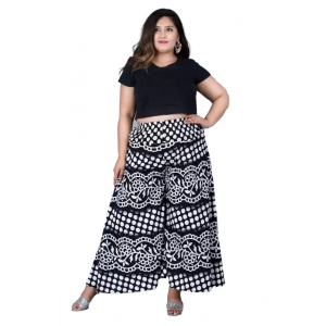 Generic Women's Cotton Printed Elastic Palazzo Pant (Black, Free Size)