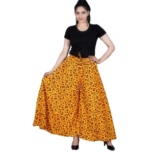 Generic Women's Cotton Printed Elastic Palazzo Pant (Yellow, Free Size)