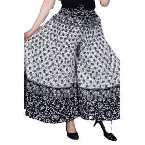 Generic Women's Cotton Jaipur Printed Elastic Palazzo Pant (Black, Free Size)
