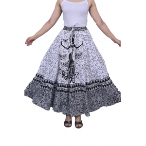 Generic Women's Cotton Printed Wrap Around Maxi Skirt (Black, Free Size)