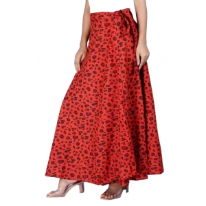 Generic Women's Cotton Printed Wrap Around Maxi Skirt (Red, Free Size)