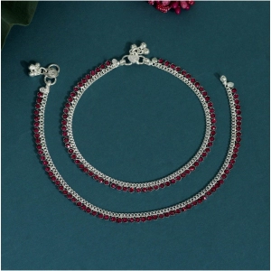 Generic Women's Rani Color Rhinestone Anklets (Free Size: Upto 10") 