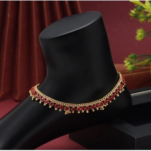 Generic Women's Red Color Anklets (Free Size: Upto 10") 