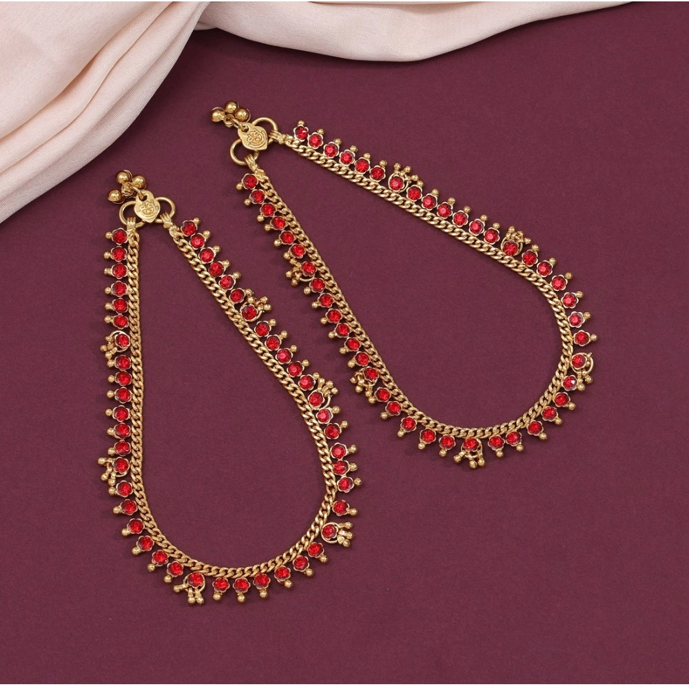 Generic Women's Red Color Anklets (Free Size: Upto 10") 