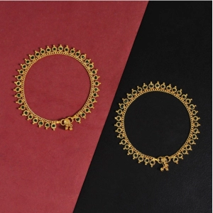 Generic Women's Green Color Rhinestone Anklets (Free Size: Upto 10") 