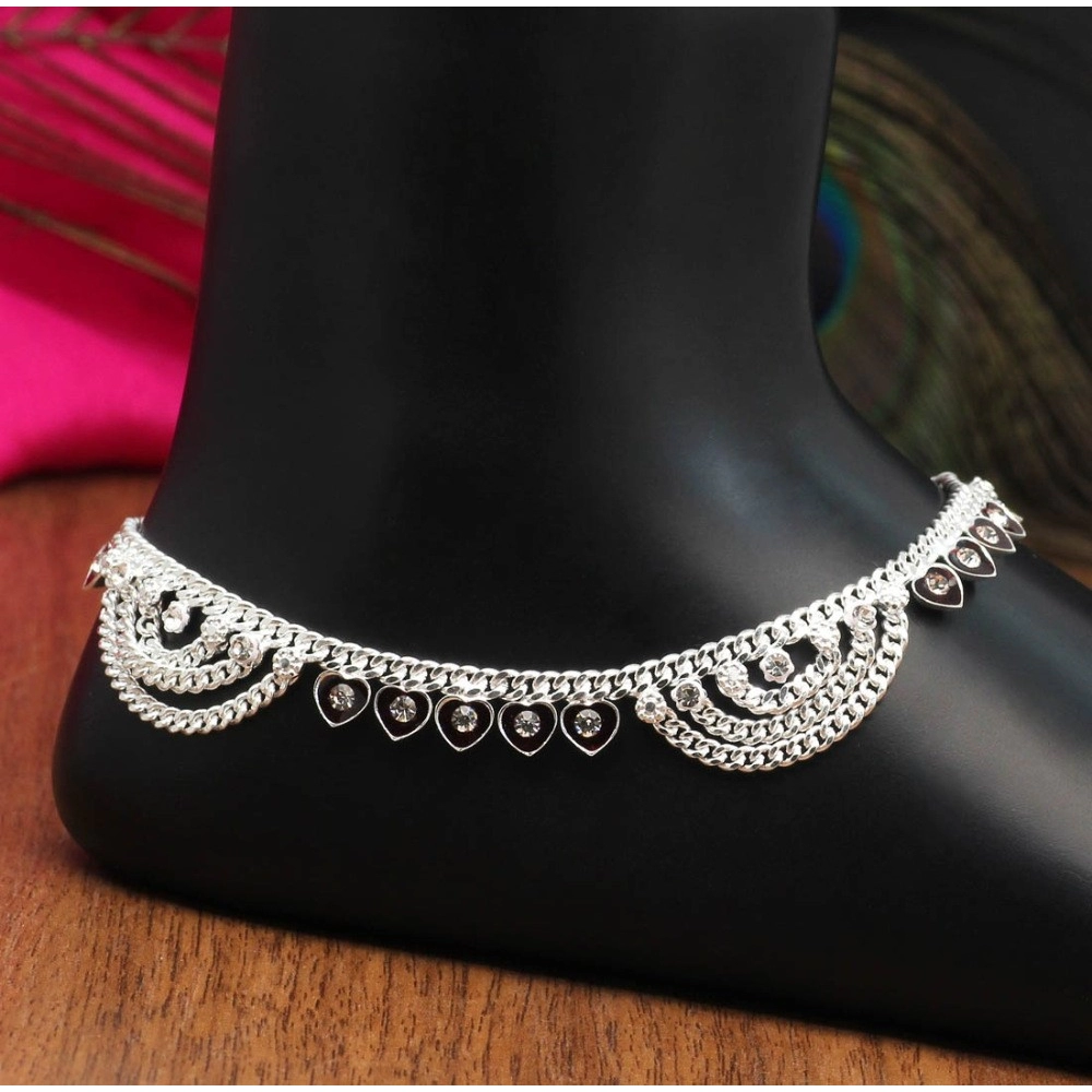 Generic Women's Maroon Color Rhinestone Anklets (Free Size: Upto 10") 