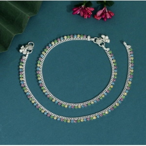 Generic Women's Multi Color Rhinestone Anklets (Free Size: Upto 10") 