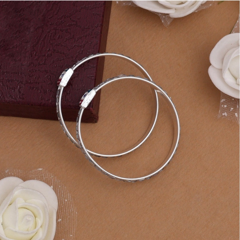 Generic Silver Color 1 Pair Of Oxidised Kids Bangles Size: 1.6 