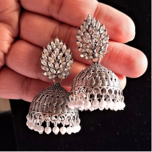 Generic Women's Silver Color Oxidised Earrings 