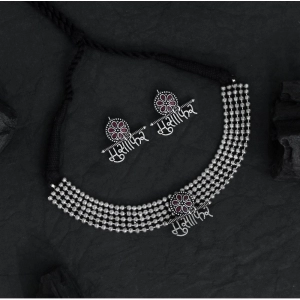 Generic Women's Maroon Color Oxidised Temple Necklace Set 