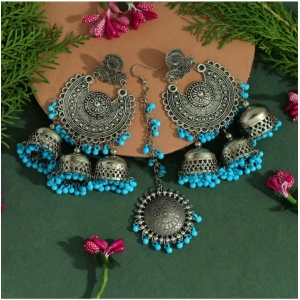 Generic Women's Firozi Color Oxidised Earrings Tikka Set 