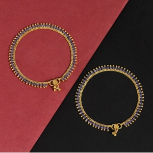 Generic Women's Blue Color Rhinestone Anklets (Free Size: Upto 10") 