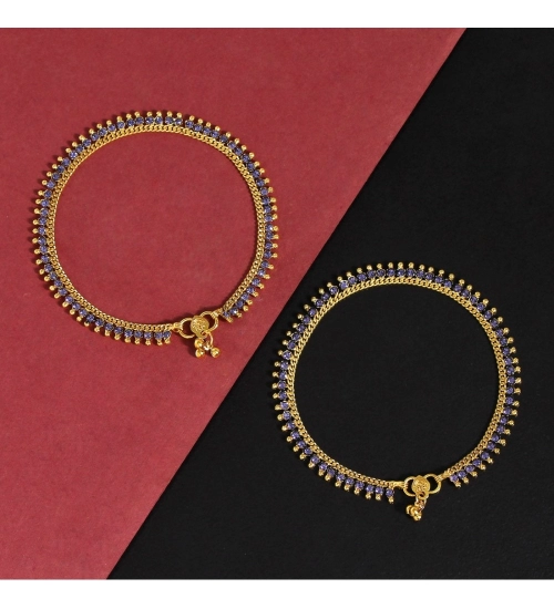 Women's Blue Color Rhinestone Anklets (Free Size: Upto 10") 