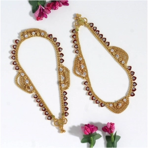 Generic Women's Maroon Color Rhinestone Anklets (Free Size: Upto 10") 