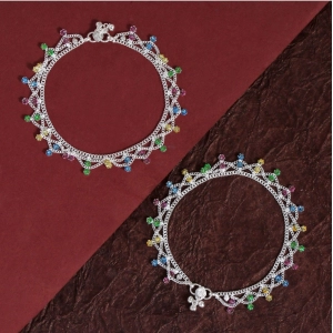 Generic Women's Multi Color Rhinestone Anklets (Free Size: Upto 10") 
