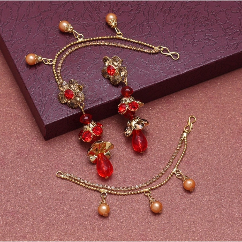 Generic Women's Red Color Bahubali Earrings 
