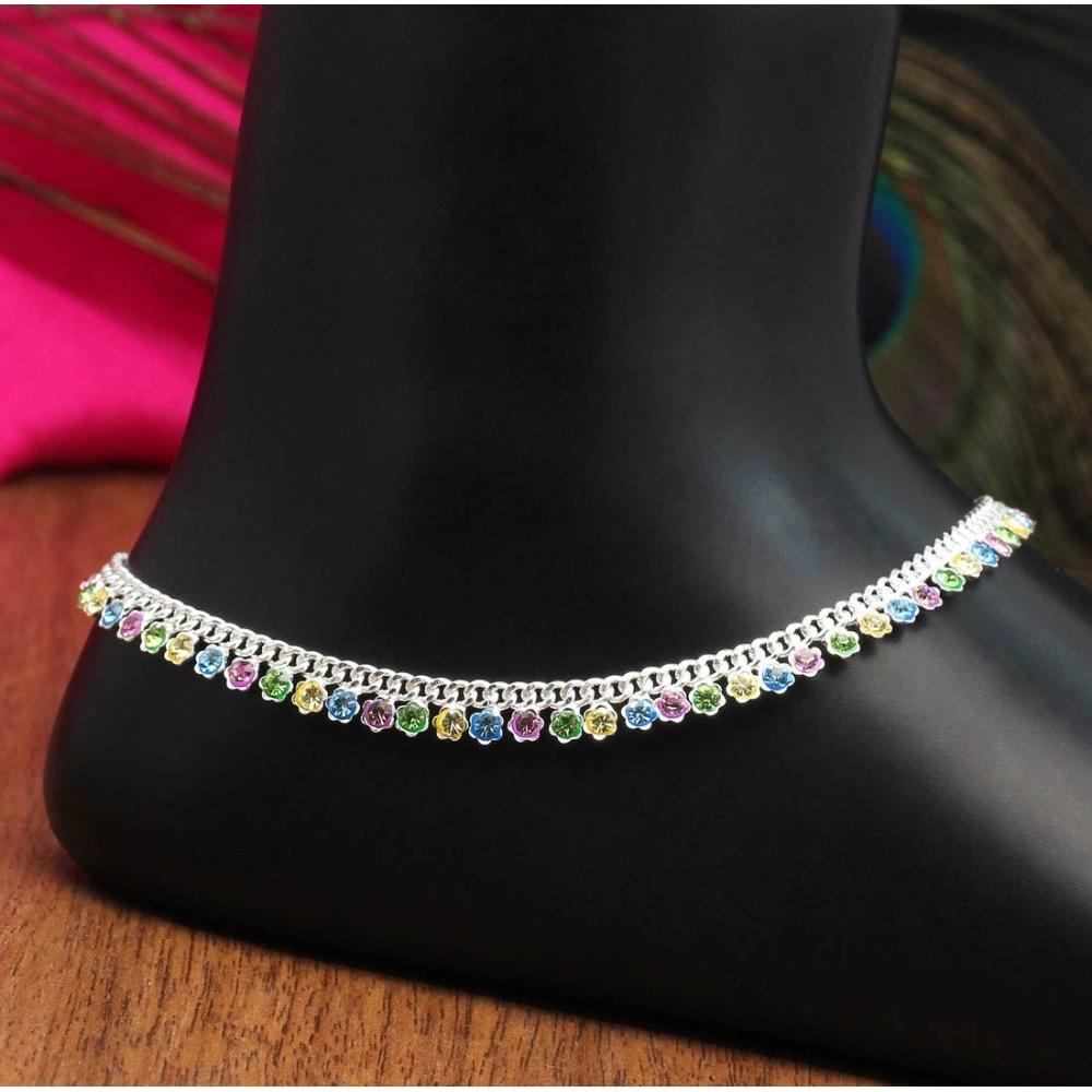 Generic Women's Multi Color Rhinestone Anklets (Free Size: Upto 10") 