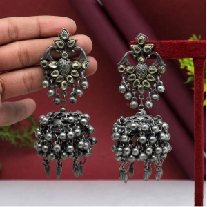 Generic Women's Silver Color Oxidised Earrings 