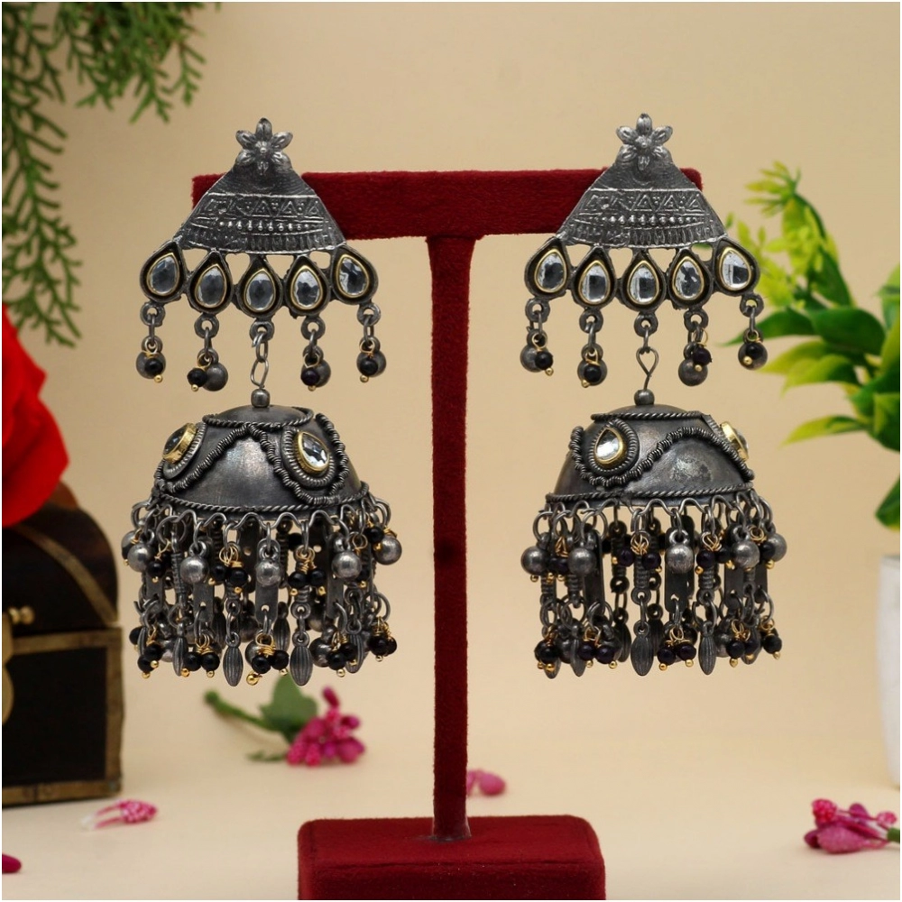 Generic Women's Black Color Oxidised Big Jhumka Earrings 