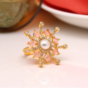 Generic Women's Pink Color American Diamond Finger Adjustable Ring 